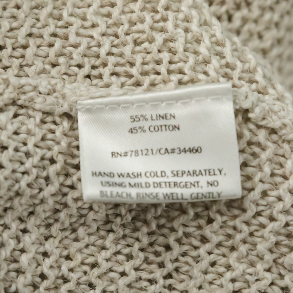 Eileen Fisher Size Large L Cream Hoodie V Neck Open Knit Linen Cotton Sweater - Picture 5 of 7